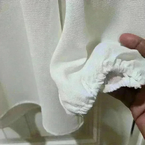 Spense Lace-Up Crochet Yoke White Long Sleeve Blouse Size M - Picture 6 of 7